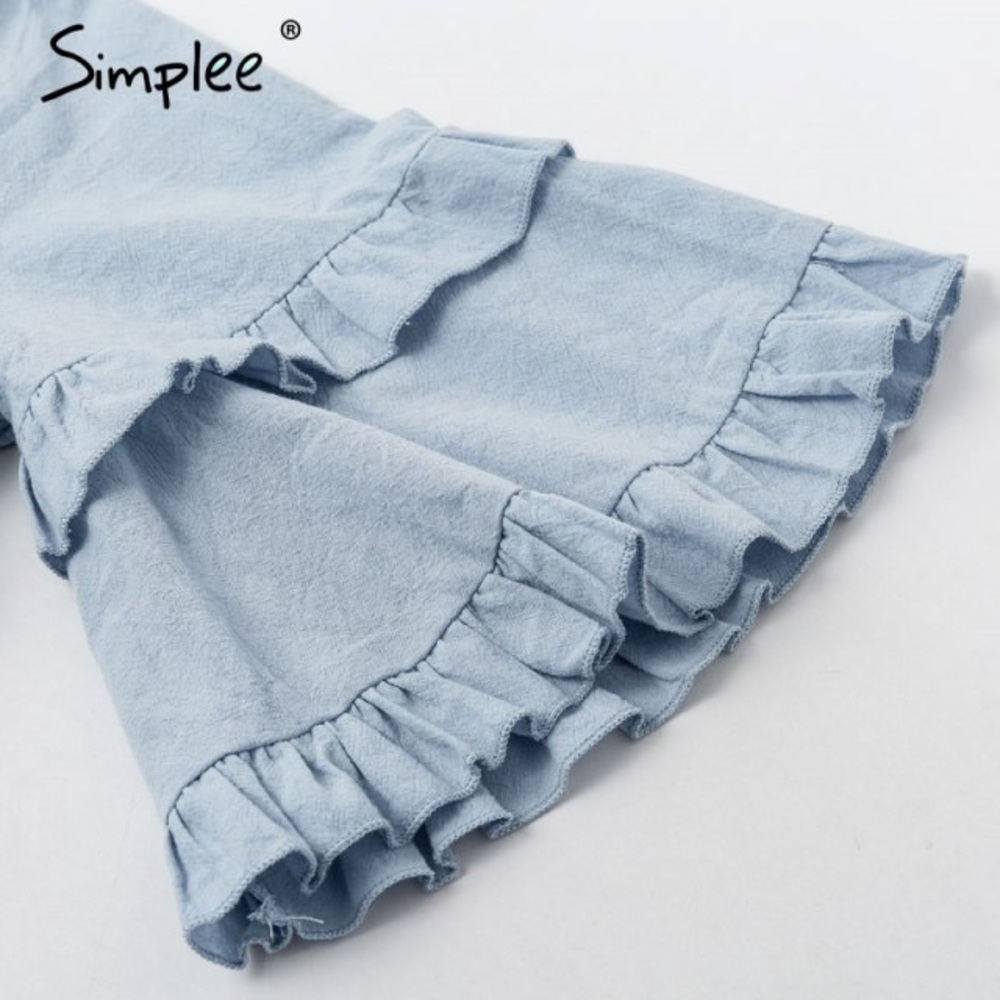 Simplee Elegant Solid Ruffle Short Sleeve Dress Blue Size Small NWT - Picture 5 of 16